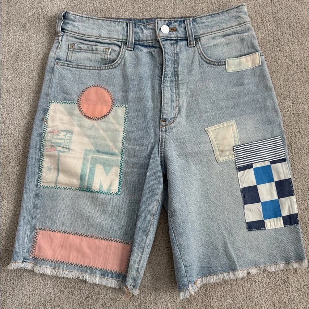 Pilcro Ultra High-Rise Patchwork Denim Bermuda Shorts - Picture 3 of 4